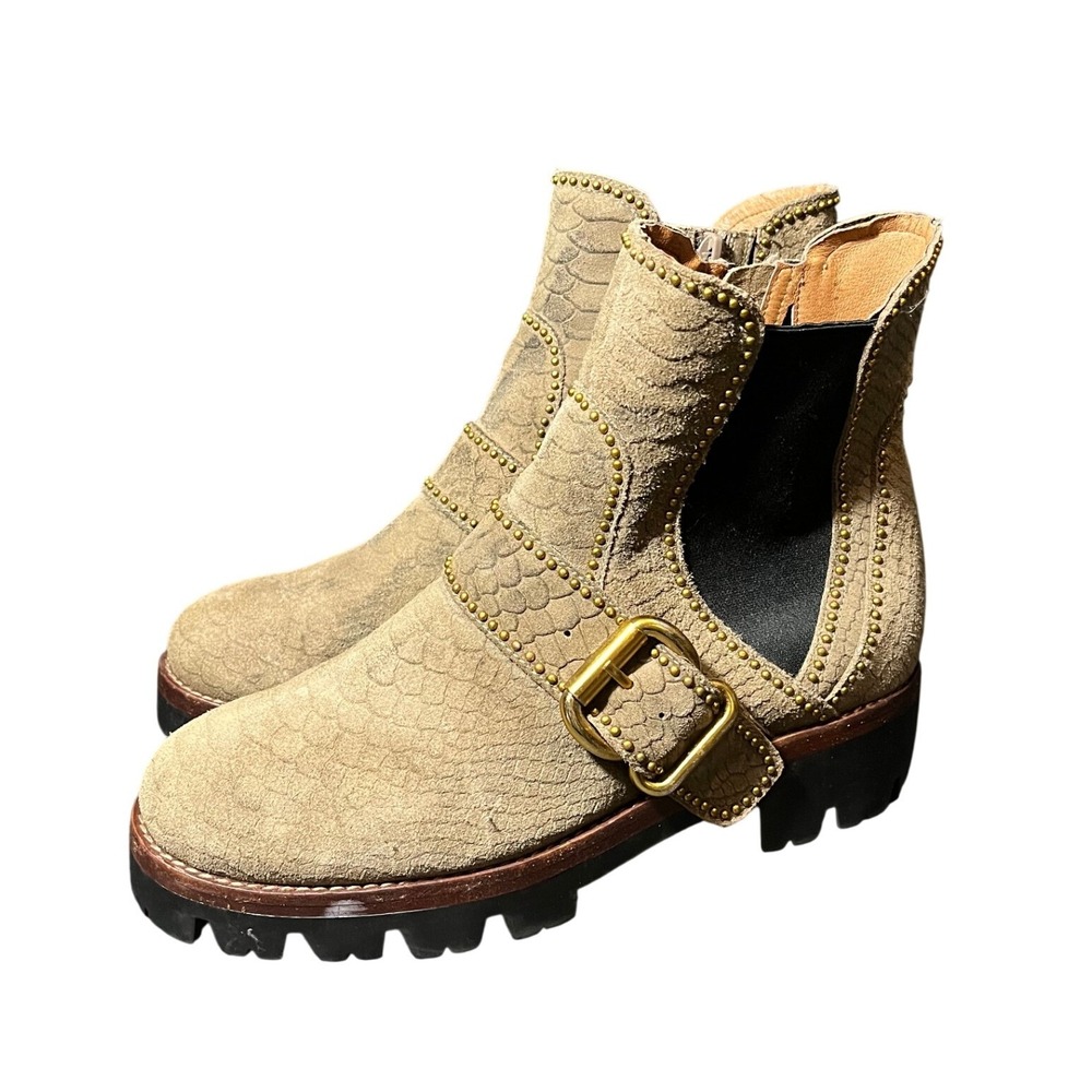 Jeffrey Campbell Free People Boots Women 8.5 Suede Snake Studded Buckle Lug Sole